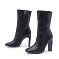thumbnail image 5 of Mid Calf Dress Boots for Women 2025 Fashion Slouchy Black Leather Square Toe High Heel Winter Fall Short Booties with Side Zipper, 5 of 9