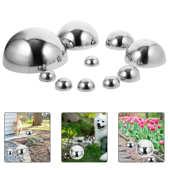 10PCS Gazing Balls Stainless Steel Garden Mirror Globes Hollow Ball Reflective Shiny Half Sphere Floating Pond Seamless Gazing Balls