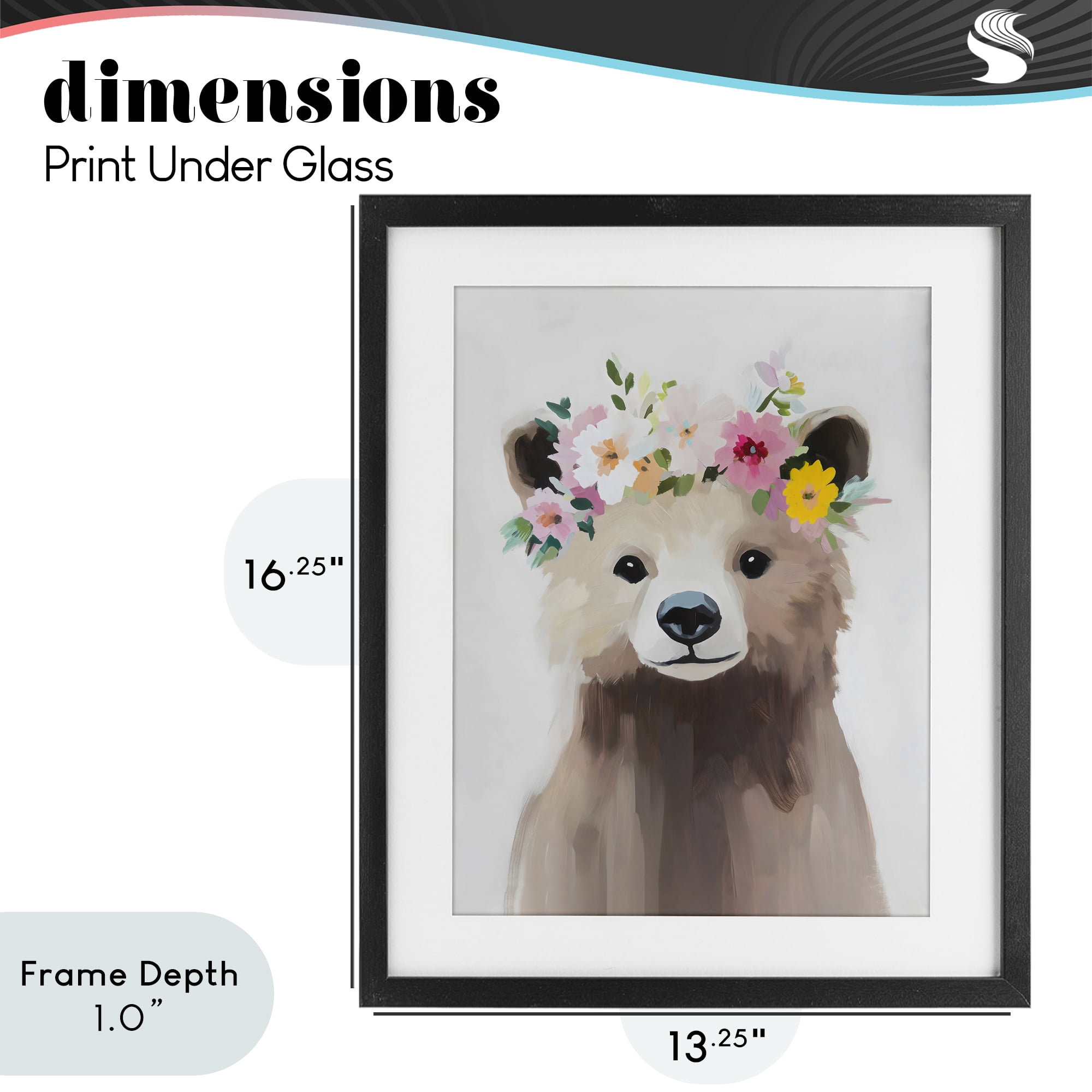 Stupell Industries Flower Crown Bear Black Framed Print Under Glass, design by The Prints Vibe