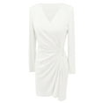 thumbnail image 4 of Women's Dress Office Style Workplace Long Sleeve V-Neck Party Dress (White L), 4 of 5