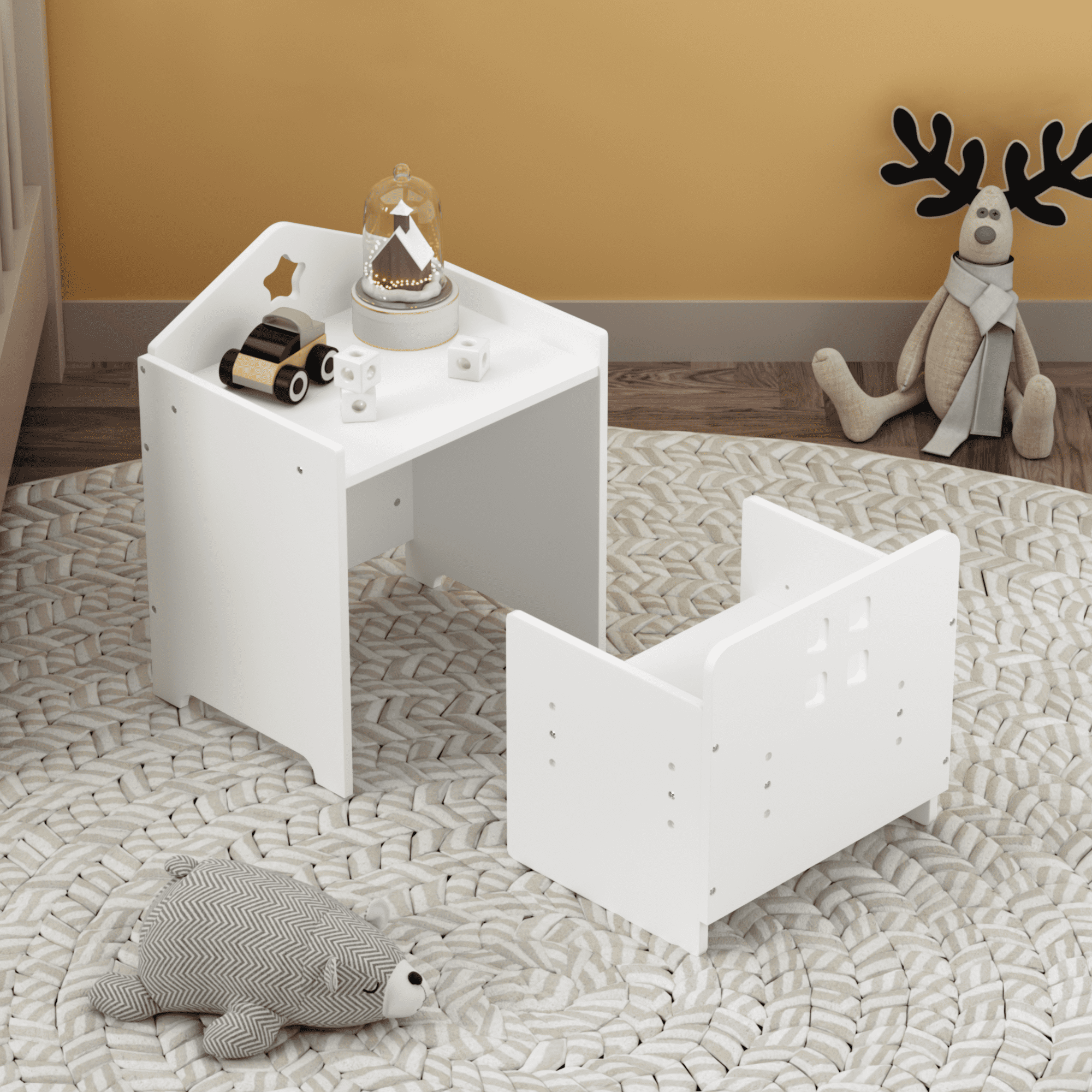 Kids Table and Chair Combo Unit with Writable Surface Adjustable Seat MDF Childrens Activity Furniture