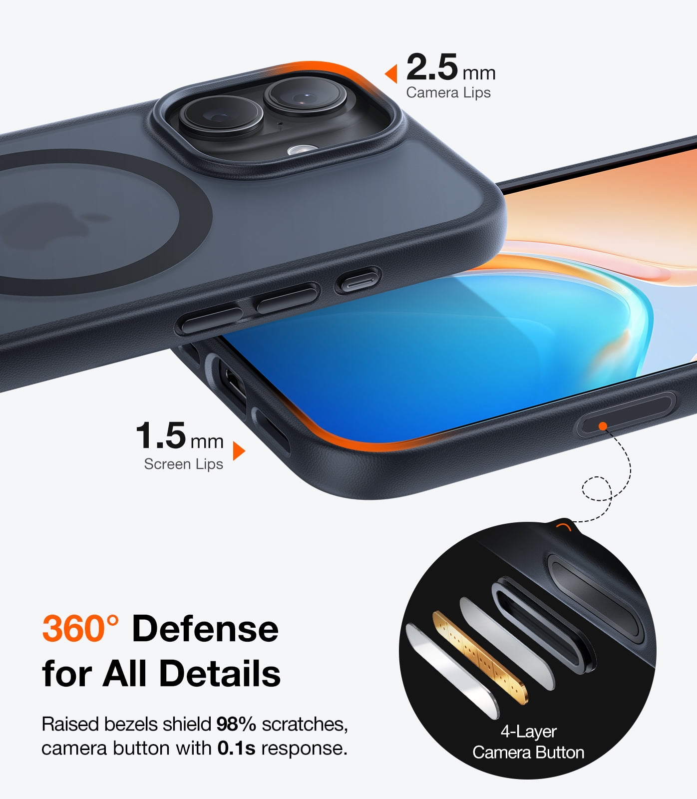 TORRAS Guardian Mag for iPhone 17 Case, Shockproof,Military Grade Drop Protection, Compatible with MagSafe, Translucent Matte Slim Case ,6.3″,Black