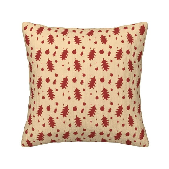 Square Throw Pillow Covers with Core, Red Christmas Tree Graffiti Pillows for Sofa Beds, 16"x16"