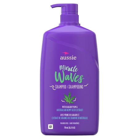 Aussie Miracle Waves Anti-Frizz Hemp Paraben-Free Shampoo, 26.2 fl oz for All Hair Types