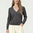 thumbnail image 3 of Feancey Cropped Cardigans for Women Lightweight Long Sleeve Duster Button Down V Neck Cardigan Sweaters Open Front Casual Shrugs Dark Gray XL, 3 of 10
