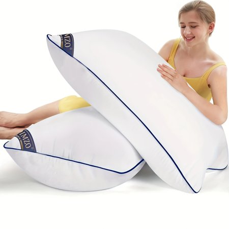 Set of 2 King Size Supportive Firm Bed Pillows - Cooling Hotel Quality with Down Alternative Fill, Back for Stomach/Back/Side Sleepers, Queen/King Bed Compatible, Machine Washable White Pillows