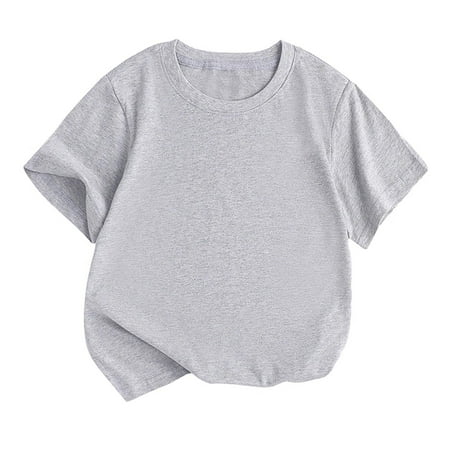 

Toddler Casual Summer T-shirt Round Neck Solid Color Blouse Fashion Loose Trendy Short Sleeve Tops