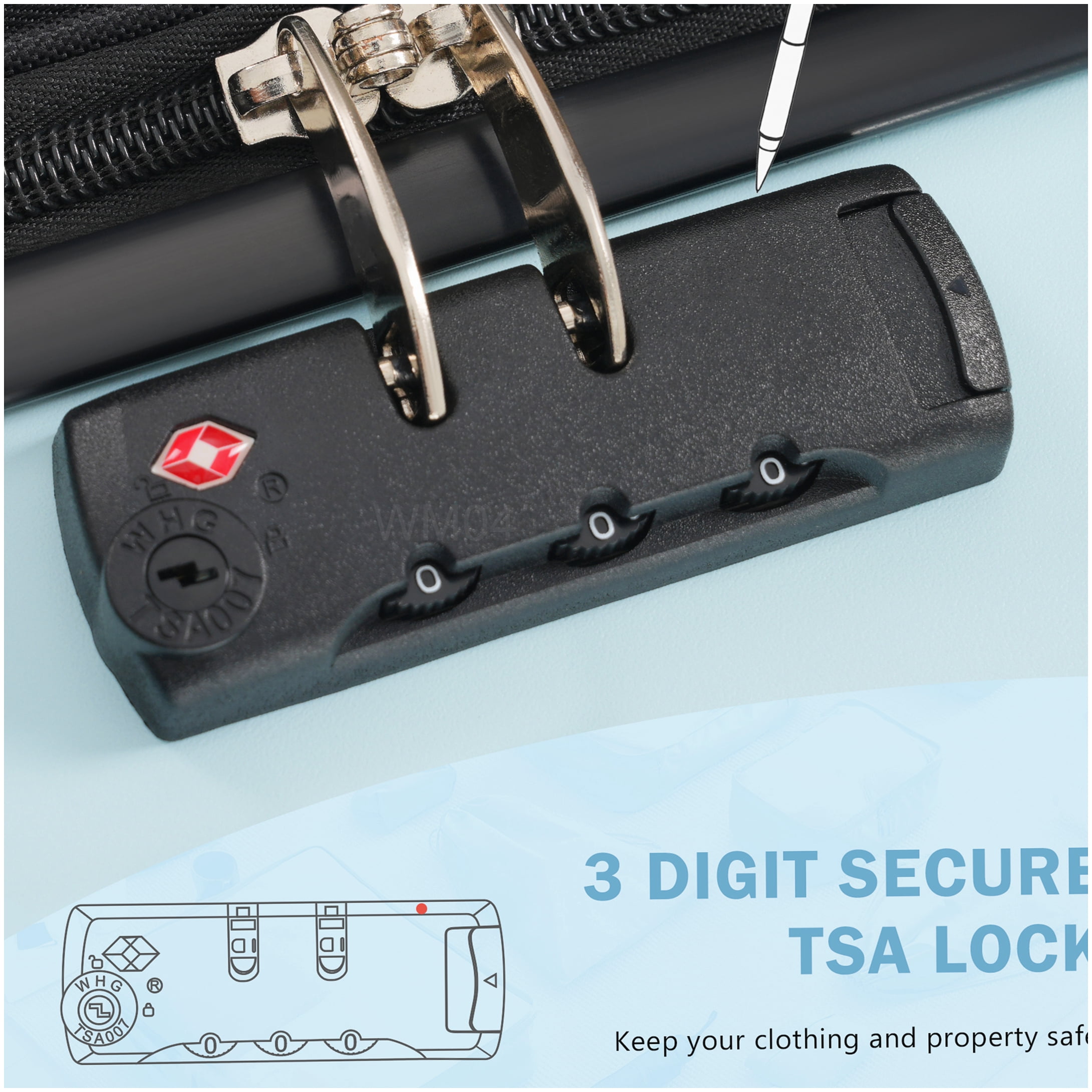 ABS Hardside 3-Piece Luggage Set with Front Opening & USB Charger, TSA Lock, Expandable Light Blue Suitcase with Wheels