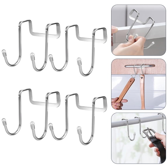 4 Pack Over The Door Drawer Cabinet Hook , 304 Stainless Steel Double S-Shaped Hook Holder Hanger Metal Heavy Duty Free Punching Door Back Hanging Clothes Hook Organizer for Towel Cloth Bags Sundries