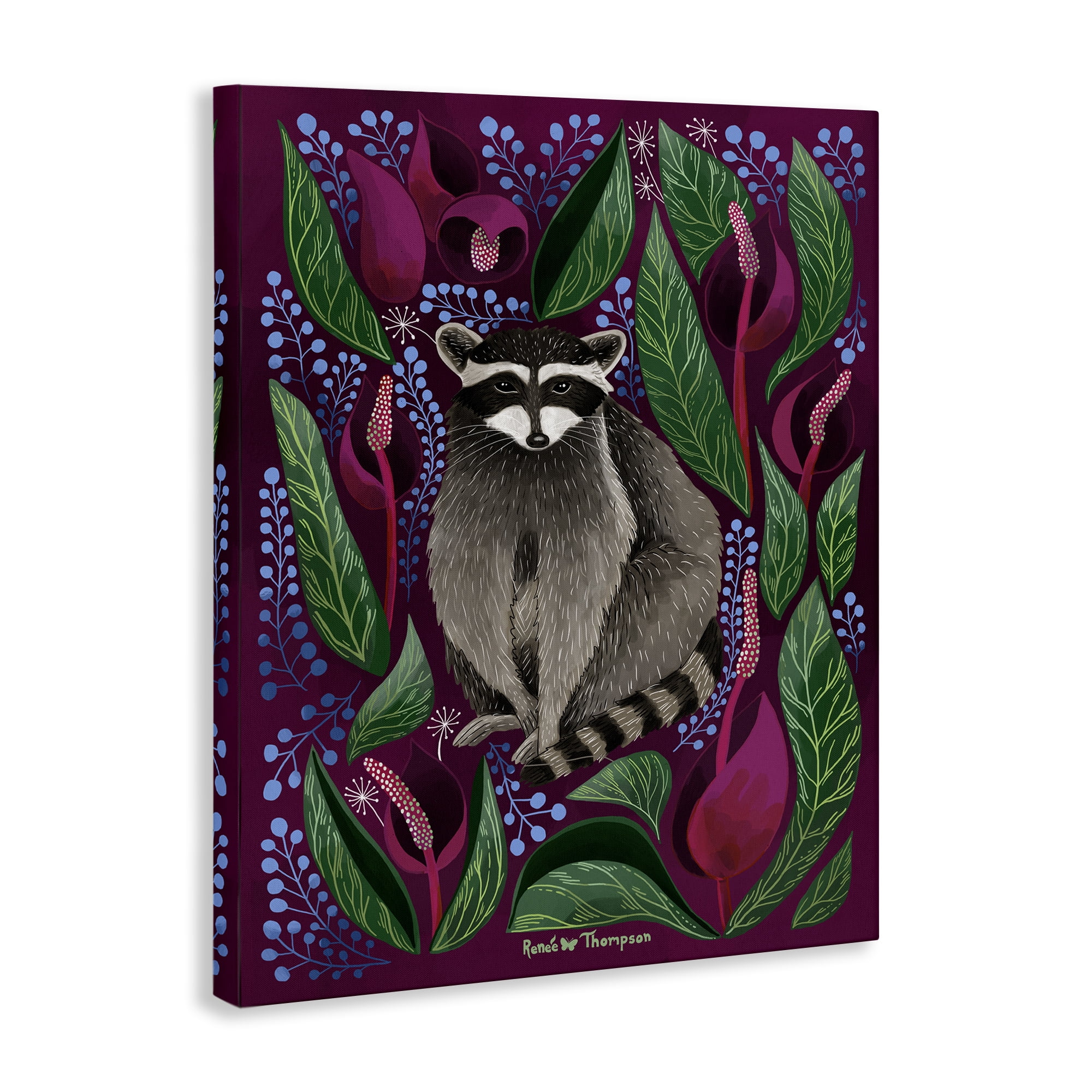 Stupell Industries Raccoon & Cabbage Leaves Animals Painting Wrapped Canvas Art Print Wall Art, 30 x 40