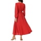 thumbnail image 3 of Vestido plisado de mujer Inspire Chic con mangas largas abullonadas, escote en V y cinturón en la cintura, color rojo M, 3 of 7