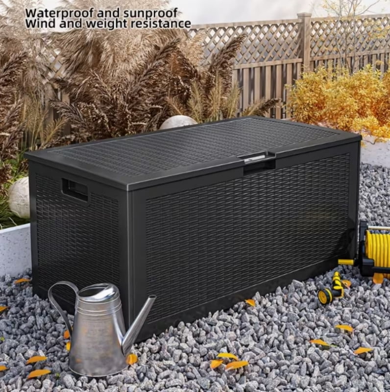100 Gallon Resin Deck Box, Lockable Patio Outdoor Storage Box for Furniture, Garden Tools and Tools Storage, Waterproof Outside Storage Boxes for Garden, Terrace Furniture