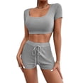 thumbnail image 2 of FUNUONY Womens Workout Sets 2 Piece - Seamless Yoga Outfits Shorts and Crop Top Matching Gym Athletic Clothing Set Two Piece Summer Outfits 2 Piece Sets Suspender Shorts Suit Yoga Sports Suit Grey Xl, 2 of 6