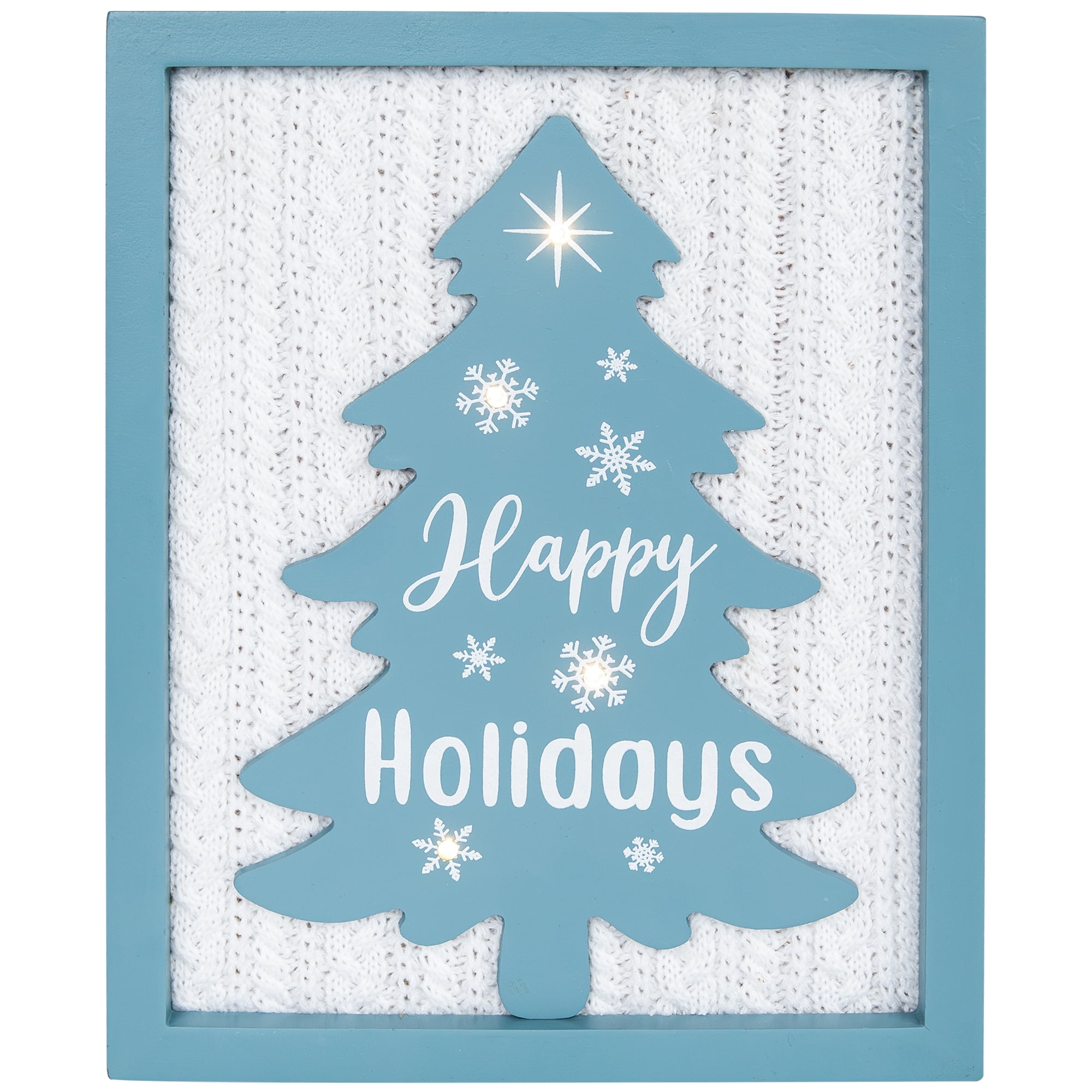 Northlight Lighted Happy Holidays Christmas Tree with Cable Knit Texture Wall Art - 12"