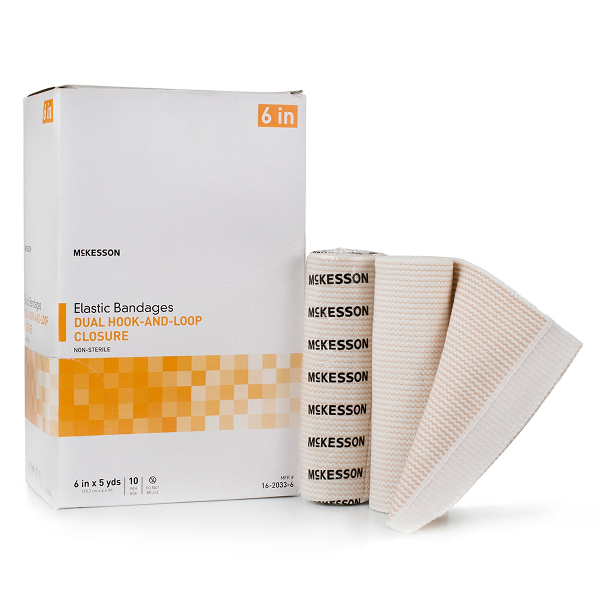 McKesson Elastic Bandage Compression Wrap for Injuries - Tan, 6 in x 5 yd, 1 Count, 10 Packs, 10 Total