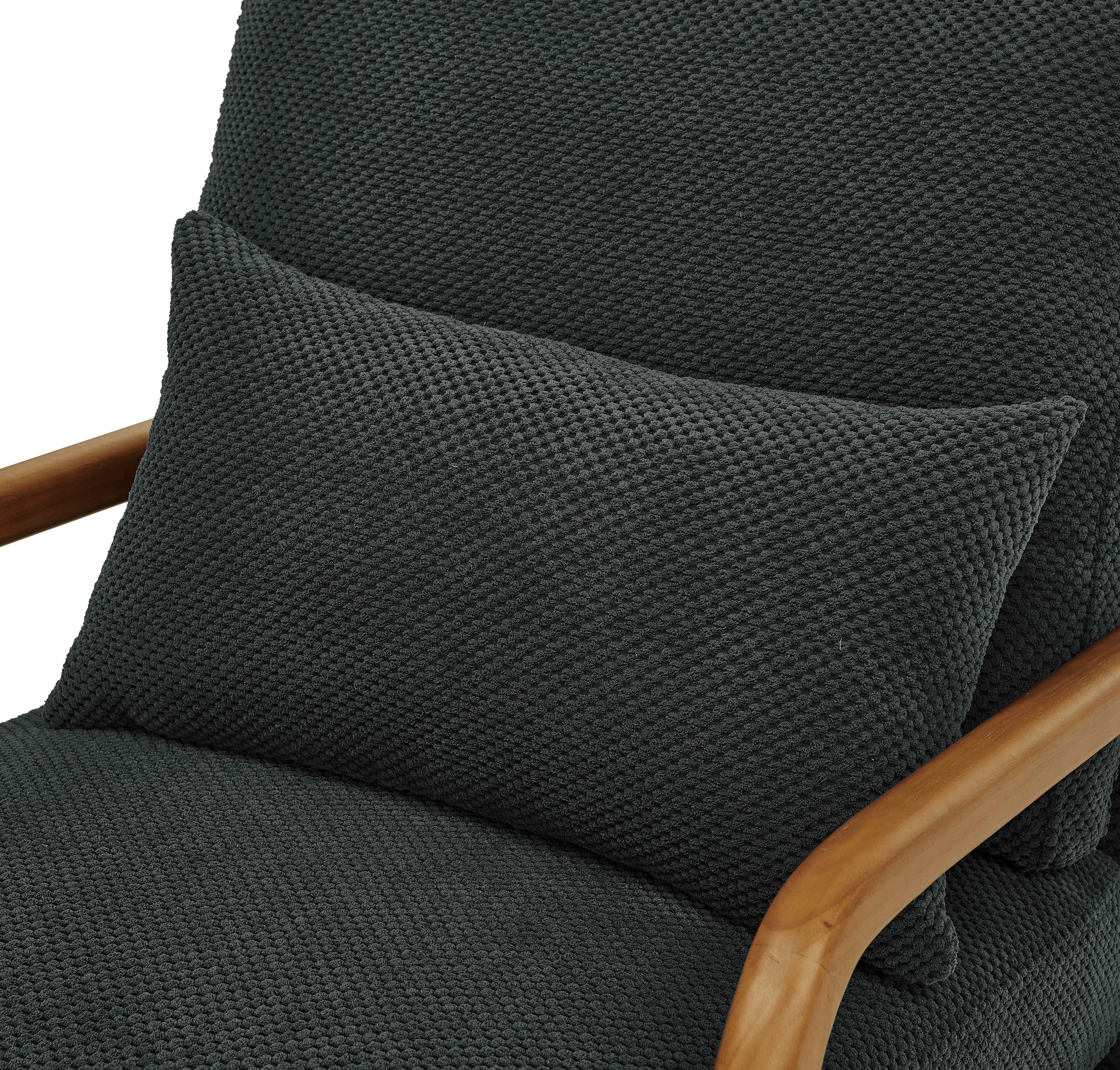 MAYEERTY 26 In Nubby Fabric Lounge Chair, Solid Wood Armrests, Lumbar Pillow, Dark Gray, 300 lb