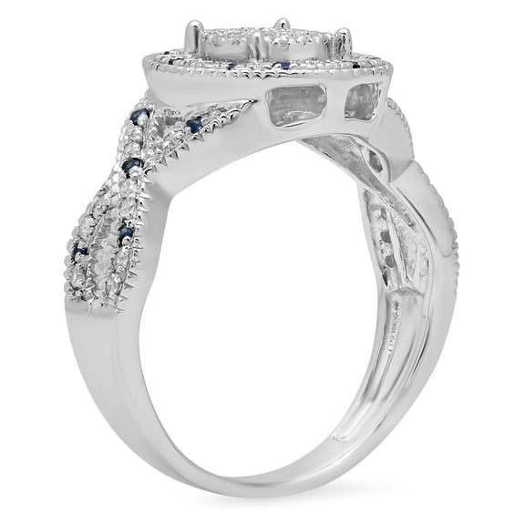 Dazzlingrock Collection Sterling Silver Round Blue Sapphire & White Diamond Ladies Micro Pave Engagement Ring, Size 8.5