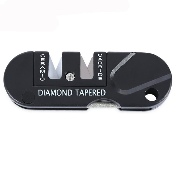 Afilador de Cuchillos Plegable de Bolsillo - Herramienta Cerámica de Carburo de Diamante, Piedras Reversibles, Portátil con Agujero para Cordón, para Filos Dentados y Estándar