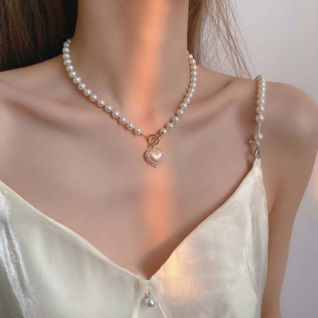 Collier de Perles Femme Tous Assortis Collier de Perles Pendentif d'Amour Ins Style Simple Clavicule Douce Chaîne Femelle Tous Assortis Bijoux Type 1