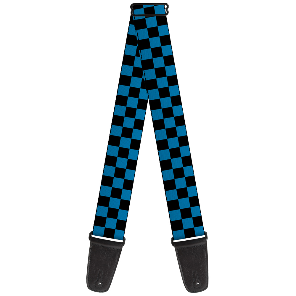 Buckle-Down Guitar Strap, Checker Black Turquoise, 2 Inches Wide