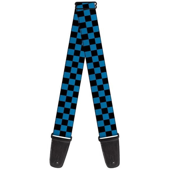 Buckle-Down Guitar Strap, Checker Black Turquoise, 2 Inches Wide