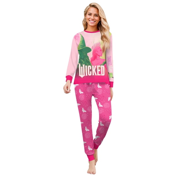 Moonsky Wicked Christmas Pajamas Family Matching Long Sleeve Tops+Pants 2 Piece Pajamas Set, Halloween Christmas Paj pink(2XL#Women)