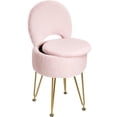 thumbnail image 1 of Taburete de tocador GREENSTELL rosa de piel sintética con almacenamiento, 1 of 7