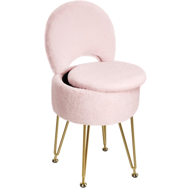 Taburete de tocador GREENSTELL rosa de piel sintética con almacenamiento