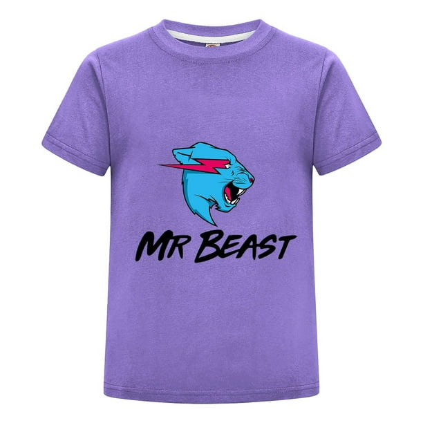 Ropa Verano MrBeast Niño Niña Camiseta Algodón Estampado Azul Casual Moda Juvenil Playera Fans Regalo Diario Cómoda Infantil