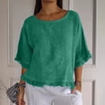 thumbnail image 2 of CHGBMOK Womens Ruffle Sleeve Blouses 3/4 Sleeve Crew Neck T Shirts Solid Casual Tops Pleated Curved Hem Going Out Outfit, 2 of 8