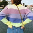 thumbnail image 4 of Suéter de cuello alto de manga larga suelta Hem contraste a rayas cómodo grueso suéter de punto suéter para mujer amarillo XL, 4 of 6