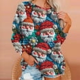 thumbnail image 4 of jjayotai Women's 3D Ugly Christmas Sweater, Plus Size Vintage Colorful Santa Print Sweatshirt, Plus Size Retro Santa Long Sleeve Tunic Blouses for Women Gift Light Blue XL, 4 of 7
