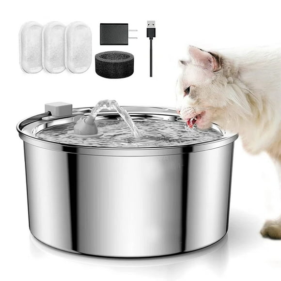 Cat Water Fountain Stainless Steel, 108oz/3.2L Automatic Cat Fountain, Water Fountains for Cats Indoor - Cat Fountains for Drinking with 3 Replacement Filters Ultra-Quiet Pump