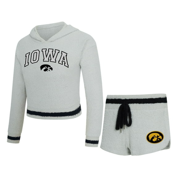 Women's Concepts Sport Gray/Black Iowa Hawkeyes Whitley Long Sleeve Hoodie Top & Shorts Set