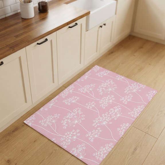 Pink Wildflowers Entryway Rug 2'x3' Non Slip Front Door Mats, White Dandelion Flowers Rustic Spring Entrance Rugs Indoor Outdoor Carpet, Washable Floor Mats Small Area Rug for Bedroom Kitchen