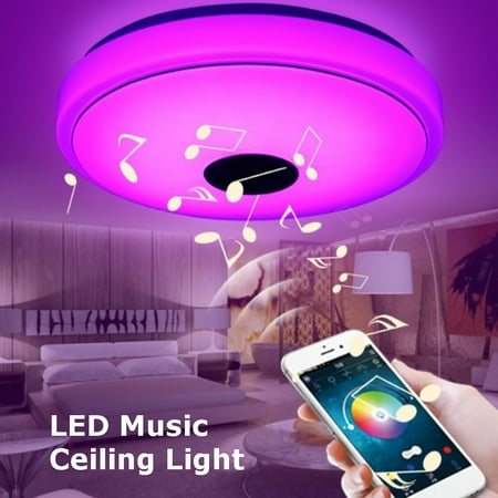 Bedroom Ceiling Lights Modern 48W LED Music Flush Mount Ceiling Light bluetooth Speakers 36LED Modern Down Light Fixture Color Charging With APP Remote Control For Wedding Home Party Bedroom Living Room 110V ()