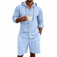 thumbnail image 2 of HBGVBA Summer 2 Piece Set for Men Long Sleeve Hooded Casual Top Elastic Waist Comfortable Shorts Set, 2 of 5