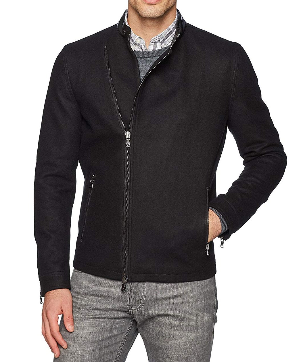 John Varvatos Mens Jacket Deep Wool Blend Full Zip XL