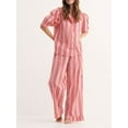 thumbnail image 2 of Biezeib Women’s 2 Piece Pajama Set Short Puff Sleeve Stripes Print Button Up Shirt + Pants Set Sleepwear Loungewear, 2 of 6