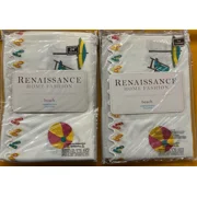 Beach Embroidered Kitchen Curtains 24 Tiers and Valance Top, Off White