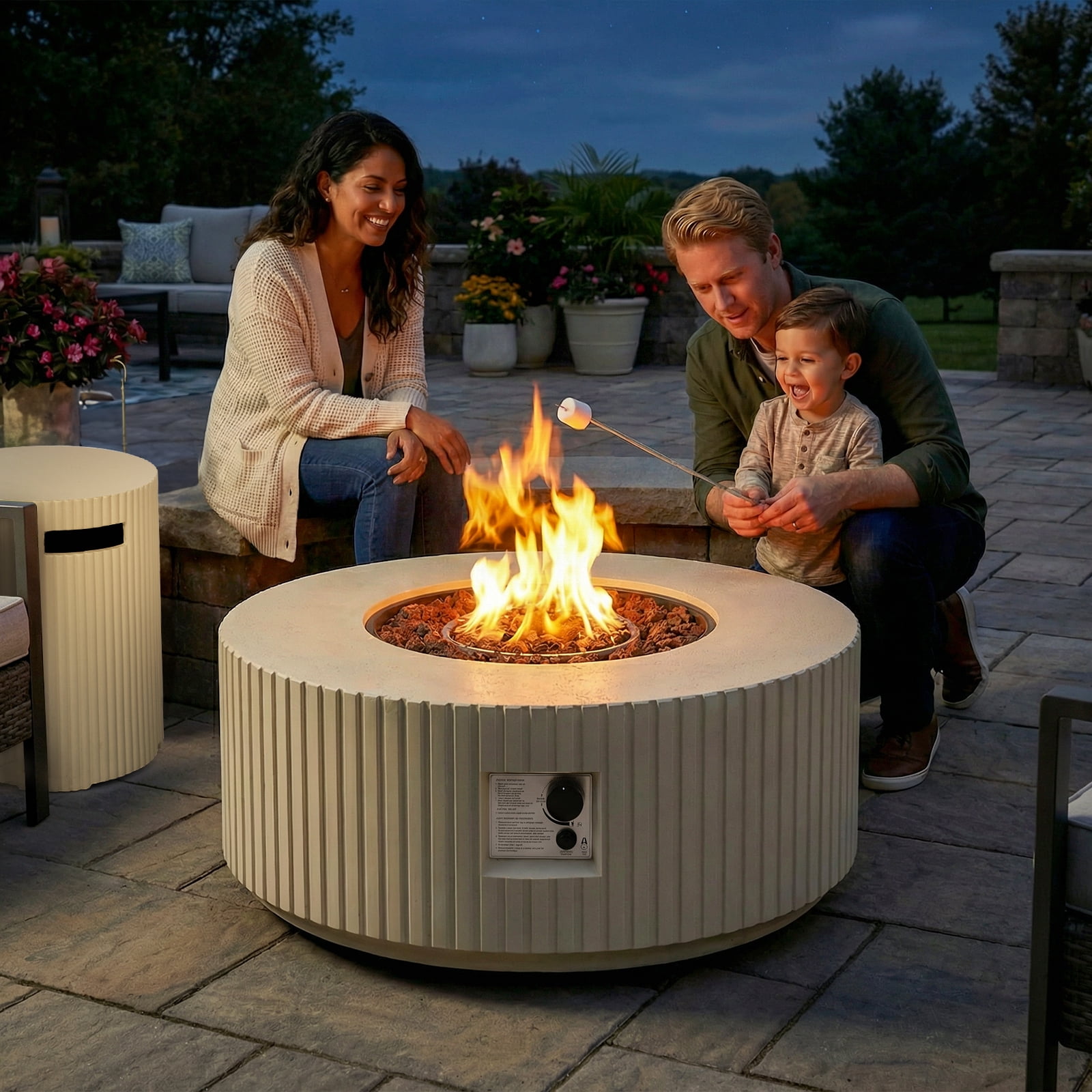 ReeQuo 36” Propane Fire Pit Table Outdoor Gas Fire pits with Tank Cover & Lid, 50,000 BTU Round Concrete Fire Table