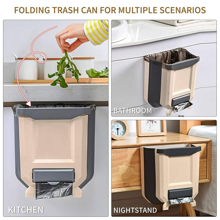 Folding Trash Can,Silicone Waste Cans for Kitchen Folding Waste Bin  Foldable Hanging Trash Can Collapsible Small Hanging Garbage Can for Home  Room