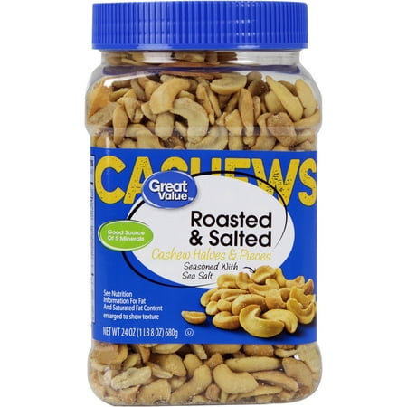 Great Value Roasted Halves & Pieces Sea Salted Cashews, 24 Oz