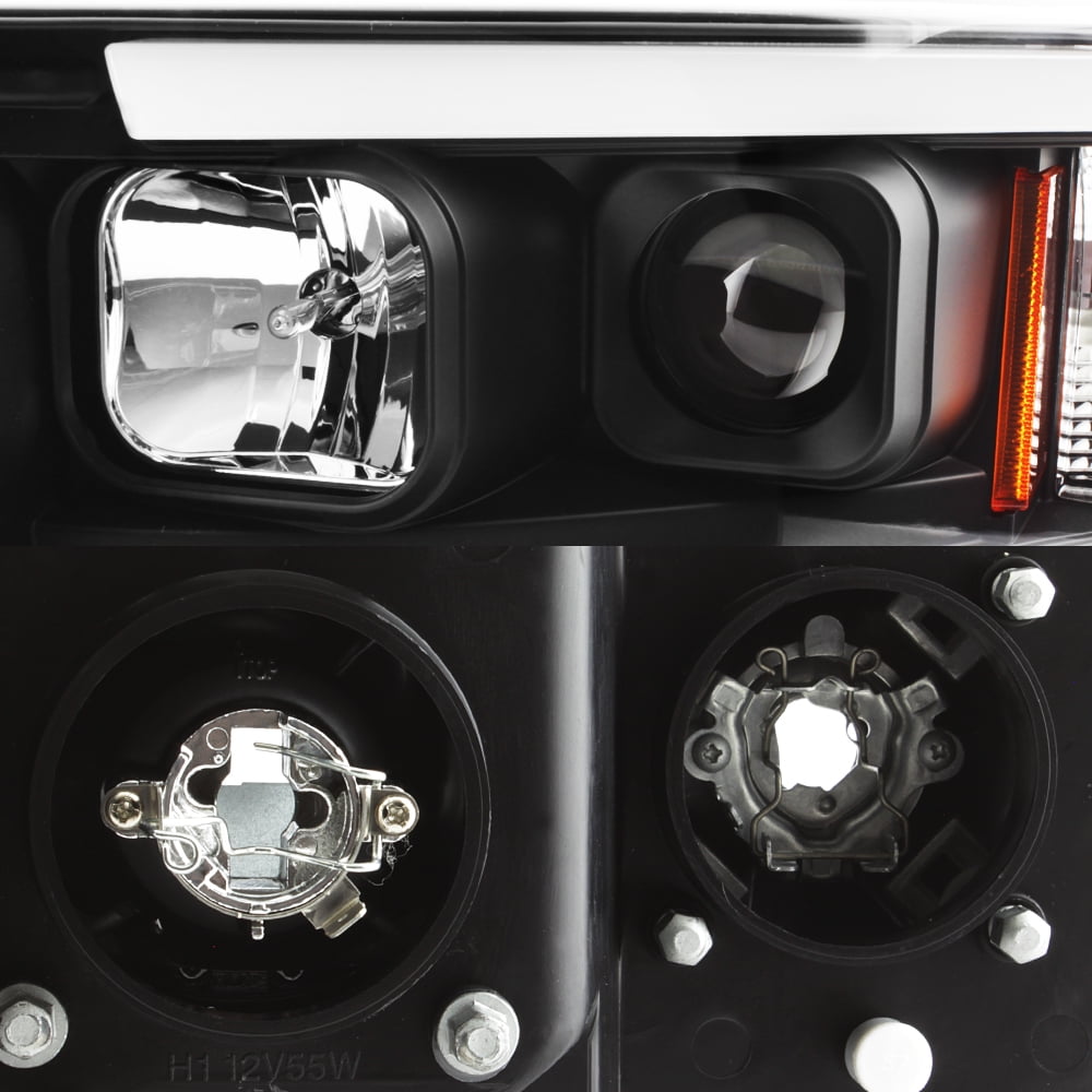 AKKON - For 2002-2005 Dodge Ram 1500 03-05 2500 3500 Black LED Tube Projector Headlights Pair Left+Right Side