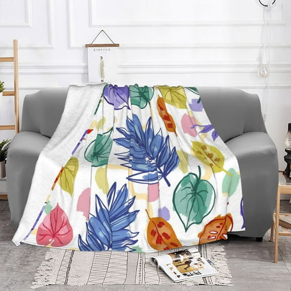 YFYANG Lightweight Warm Flannel Blanket, Watercolor Plant Leaves Throw Blanket for Bed, Sofa, Travel, Camping, 40"x30"