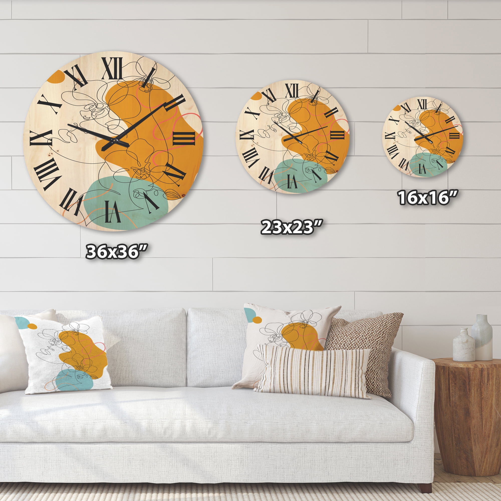 Designart 'Beautiful Woman Portrait With One Line Drawing' Modern Wood Wall Clock