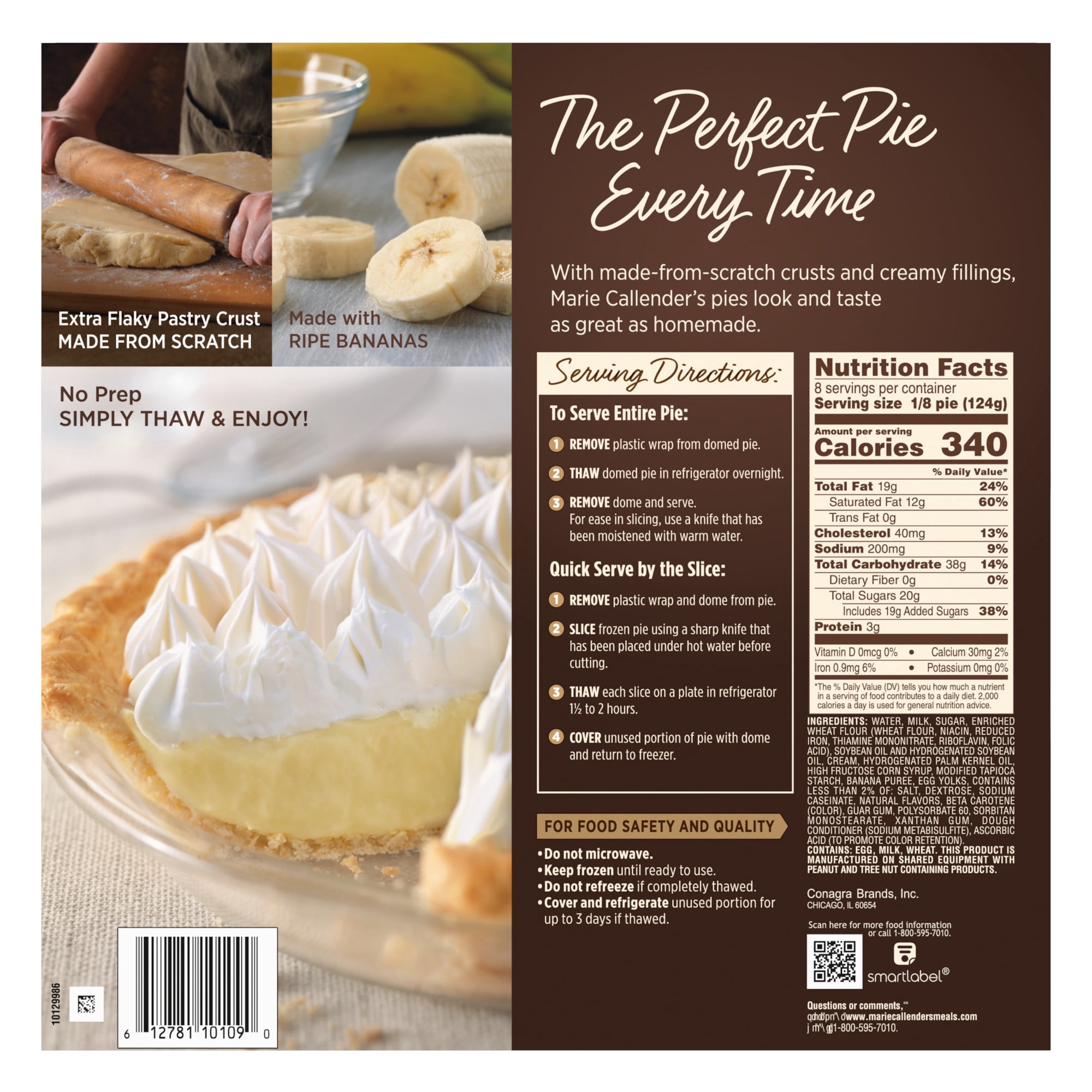 Marie Callender's Banana Cream Pie, Thaw & Enjoy Frozen Dessert, 34.9 oz.