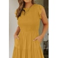thumbnail image 4 of FUNING Women's 2025 Summer Casual Flutter Short Sleeve Crew Neck Smocked Elastic Waist Tiered Midi Dress, 4 of 7