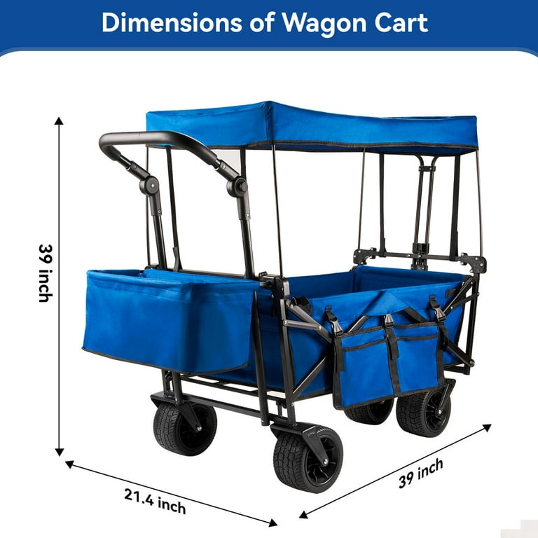 Collapsible Garden Wagon Cart with Removable Canopy, VECUKTY Foldable Wagon  Utility Carts with Wheels and Rear Storage, Wagon Cart for Garden Camping