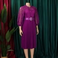thumbnail image 4 of AURA Womens Elegant Lace Hollow Out Pleated Midi Dress High Waist Belted 3 4 Lantern Sleeve, 4 of 10